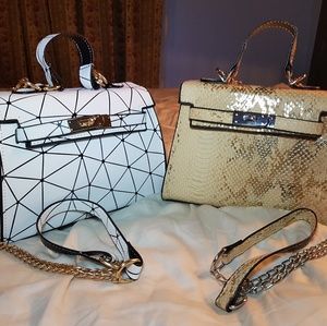 Geometric white and animal print handbag